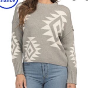 HAUTE HIPPIE cotton blend sweater crewneck exposed seams grey white size large